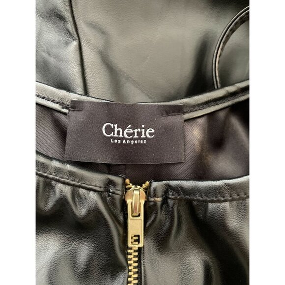 Cherie Los Angeles Black Faux Leather Catsuit Front Zipper & Spaghetti Strap - Picture 6 of 7